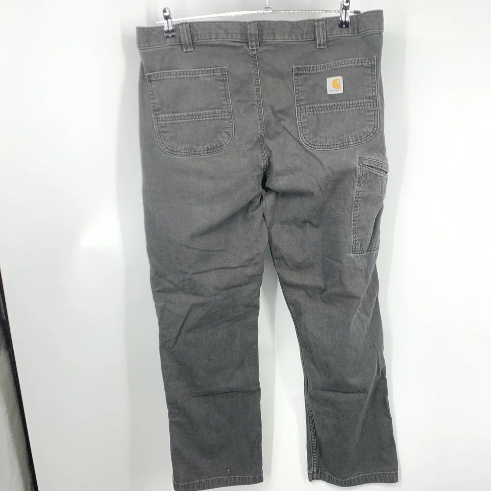 Carhartt Men Size 38 x 32 Pants Gray Canvas Relaxed Fit Straight‎ Stretch Jeans